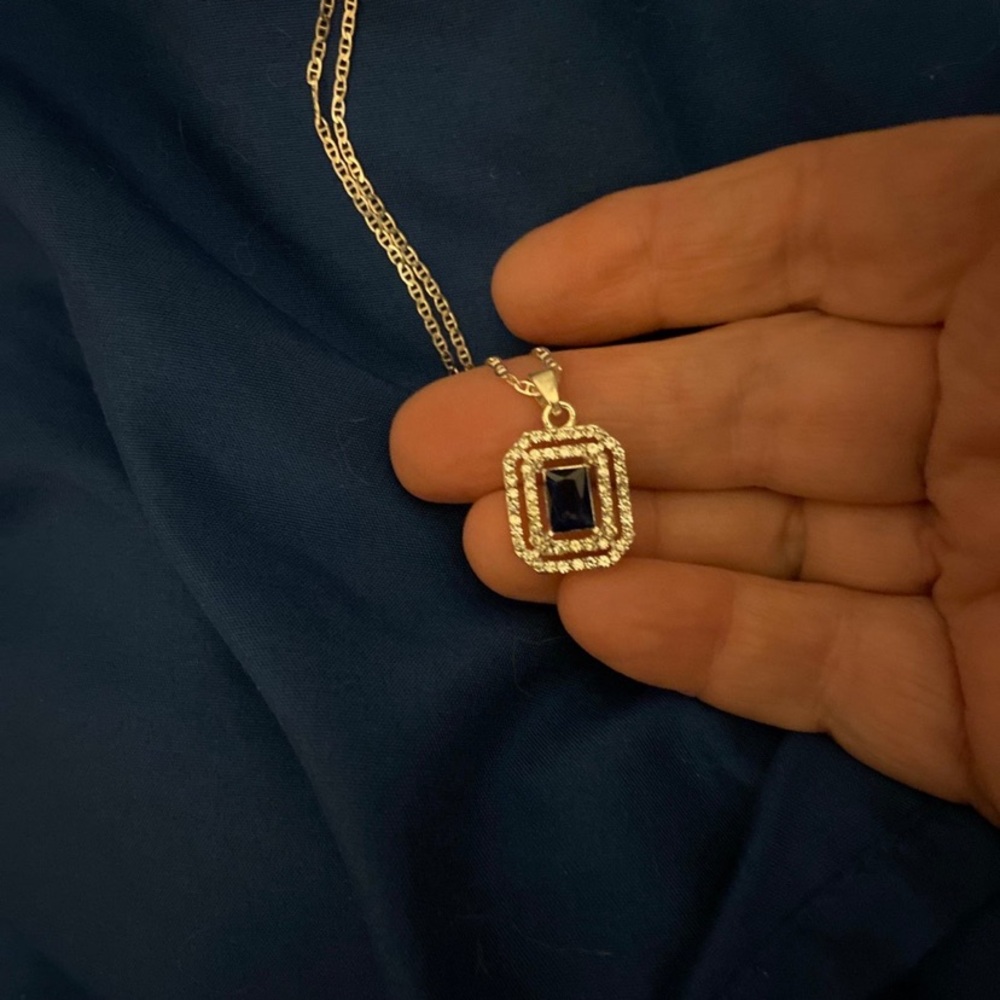 NWT faux emerald cut sapphire with CZs